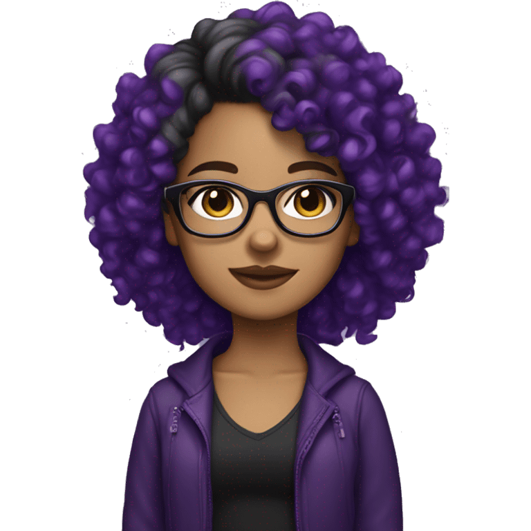 lightskin girl with glasses curly hair wearing black and purple emoji