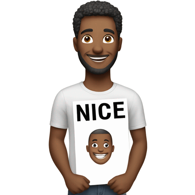 man holding sign that says nice emoji