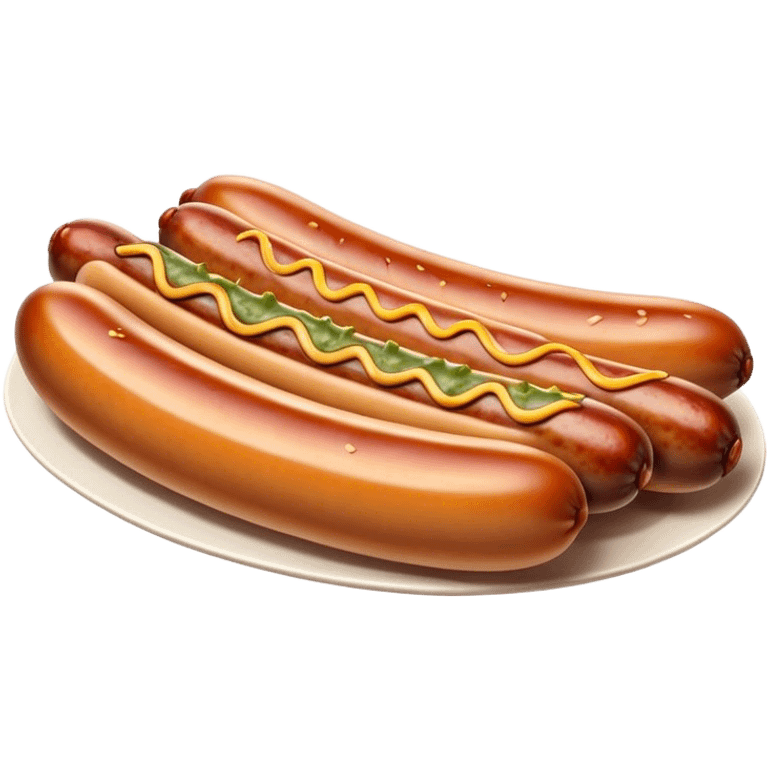 Cinematic Realistic Bratwurst Dish Emoji, showcasing a succulent, grilled sausage with a crispy exterior rendered with lifelike detail and warm, dynamic lighting. emoji