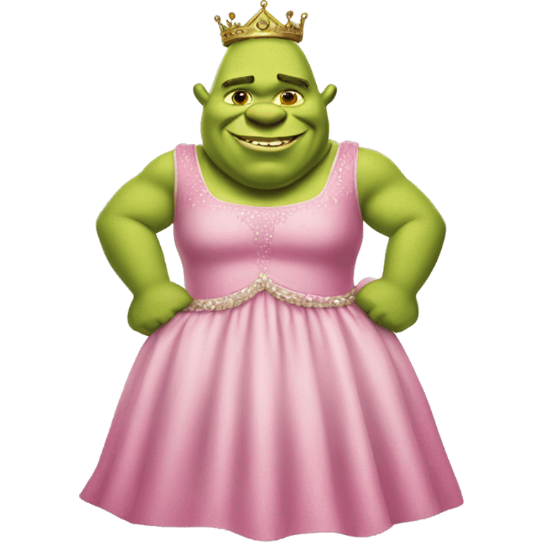 Shrek with a pink princess dress emoji