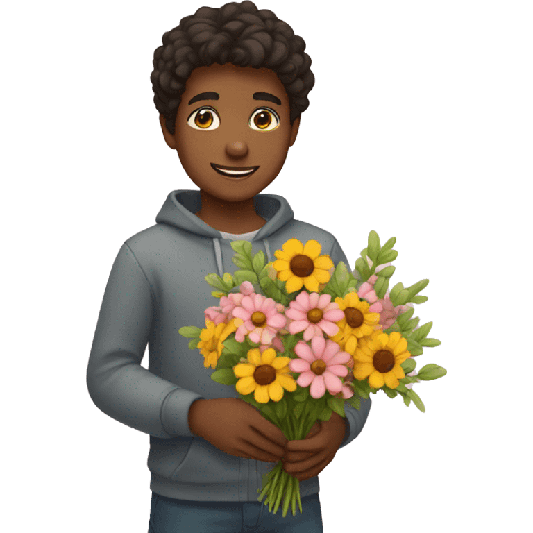 Boy giving flowers emoji