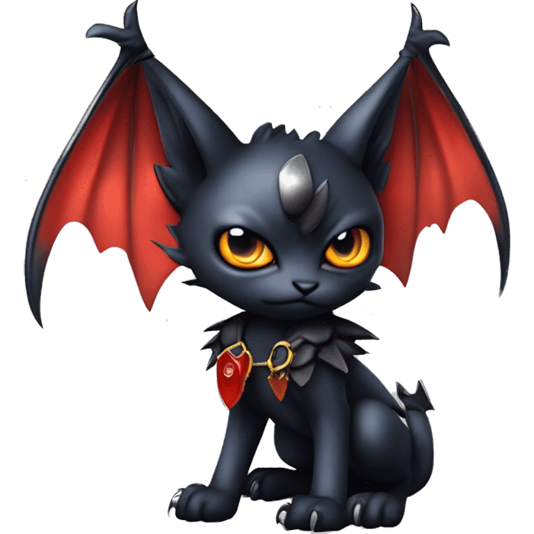 Cute edgy cool realistic vampiric dark eldritch fantasy Litten-Fakémon-Digimon with bat-wings as ears full body emoji