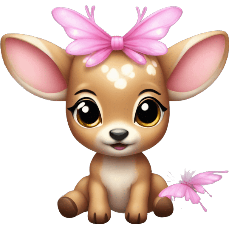 baby deer with fairy wings and a pink bow around its neck  emoji