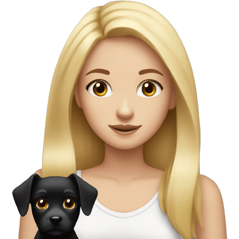 Blonde teenage girl with hazel eyes and a small black dog emoji