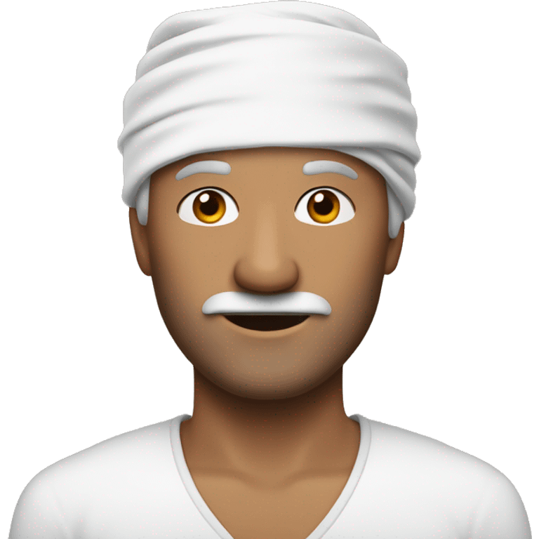  A 50 year old man with a bandage on his  head and he does not have a mustache or beard  emoji