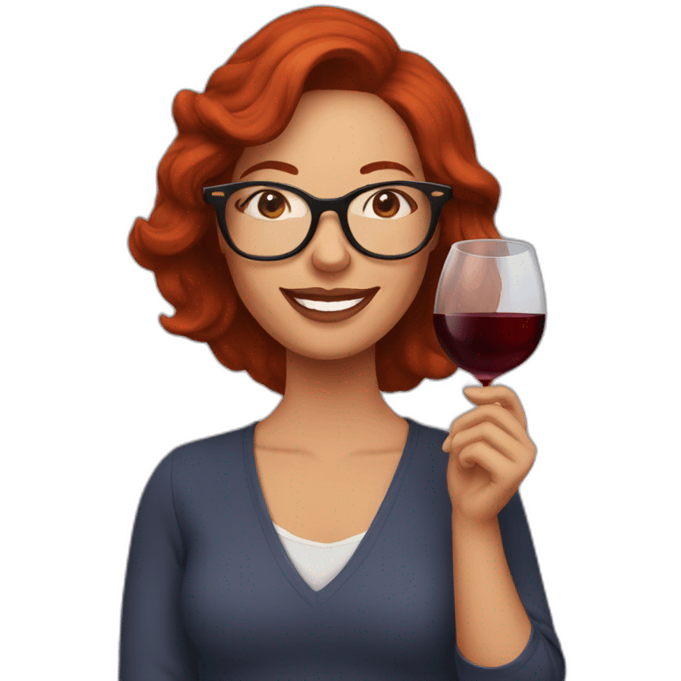 auburn hair mom with glasses drinking wine emoji