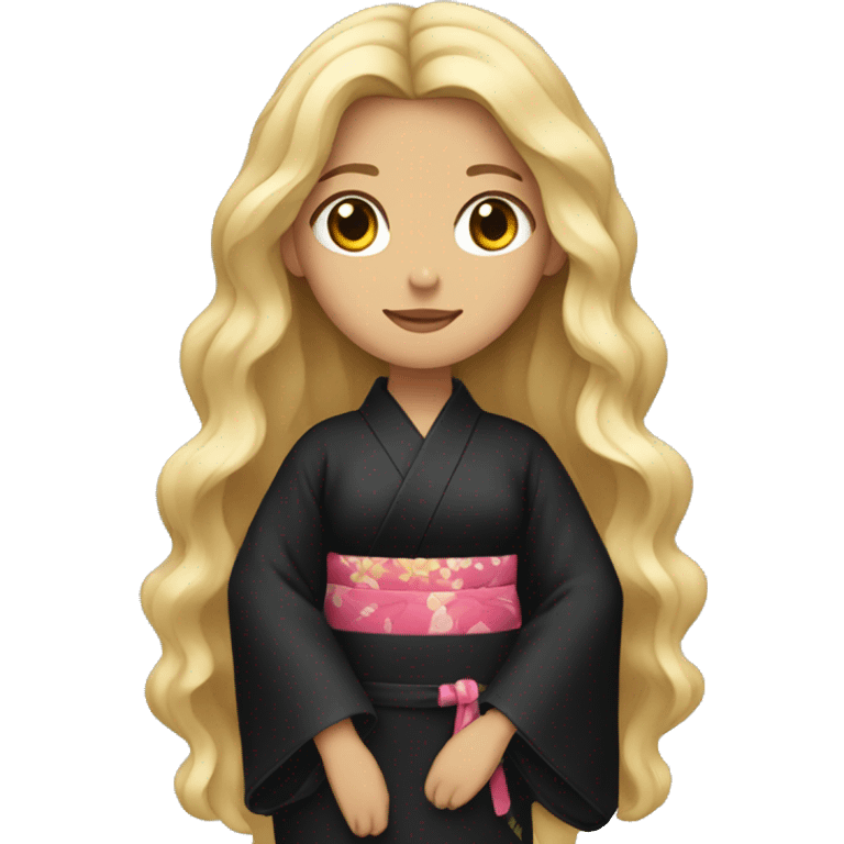 girl with long blonde wavy hair dressed in a black kimono emoji