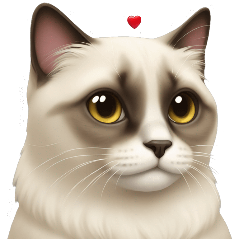 fluffy siamese cat with a heart emoji