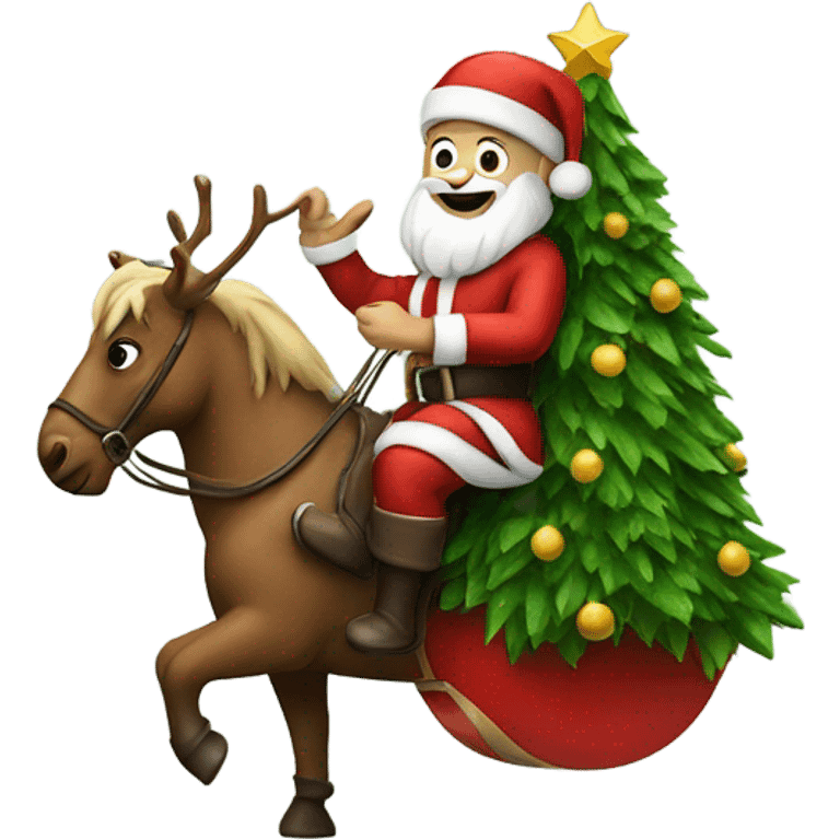 Santa riding a Christmas tree emoji