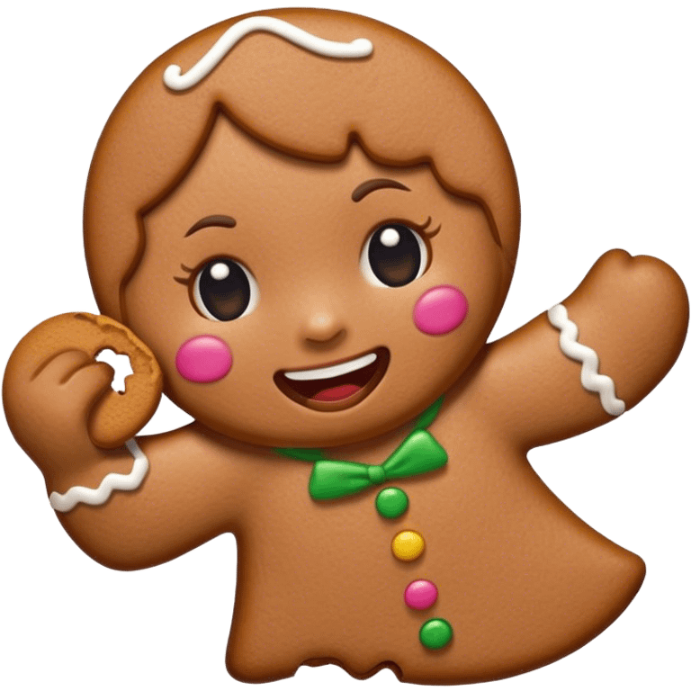 Gingerbread woman with a bite taken out of the top left of its face emoji