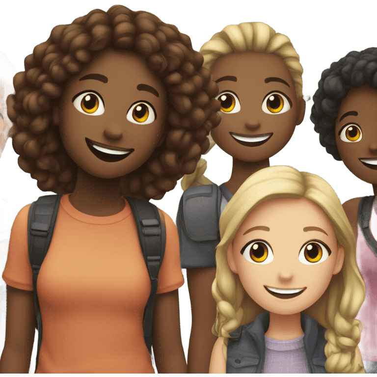 girl smiling outdoors with friends emoji