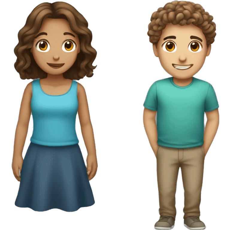 Girl with long straight brown hair next to guy  with short curly brown hair emoji