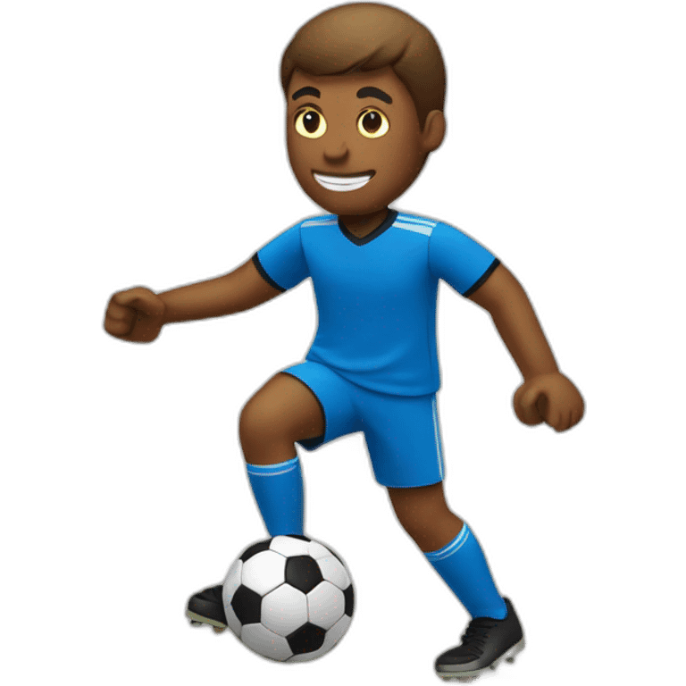 Brick playing soccer with a blue shirt emoji