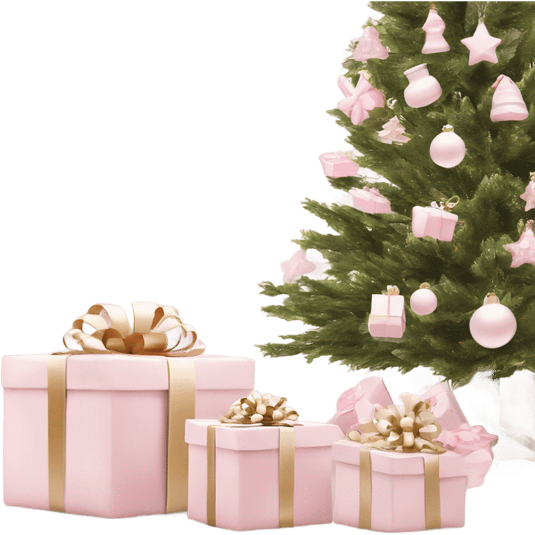 Light pink Christmas gifts under a white Christmas tree  emoji