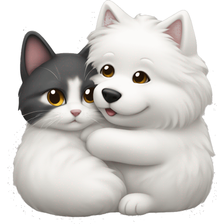 Cute Saimese cat hugging samoyed emoji