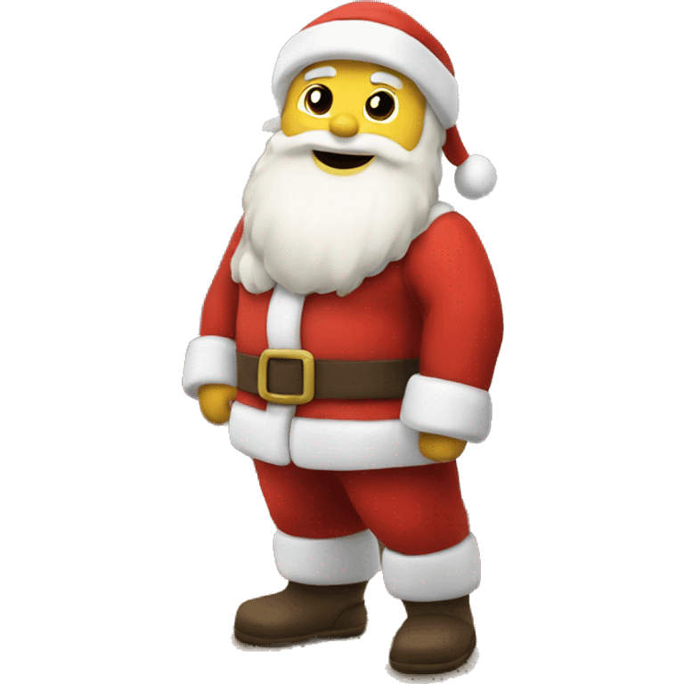 White Santa clause standing near a tree and a fire place emoji