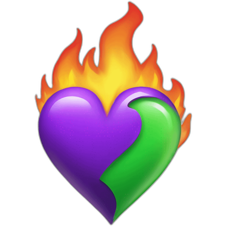 purple and green heart on fire emoji