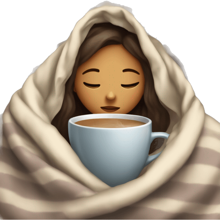 girl inside a blanket sipping coffee eyes closed emoji