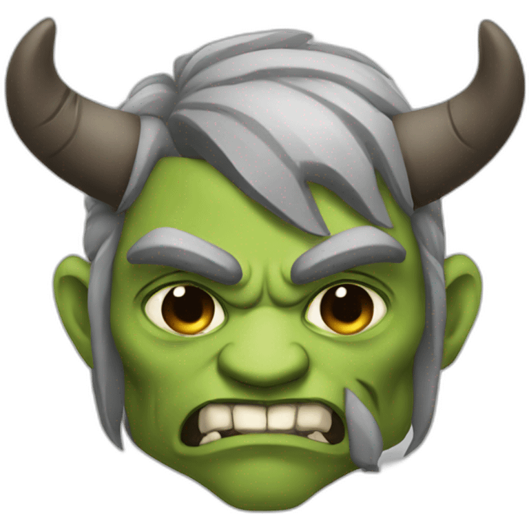 a masculine, grey orc with bull-horns and an eyepatch emoji