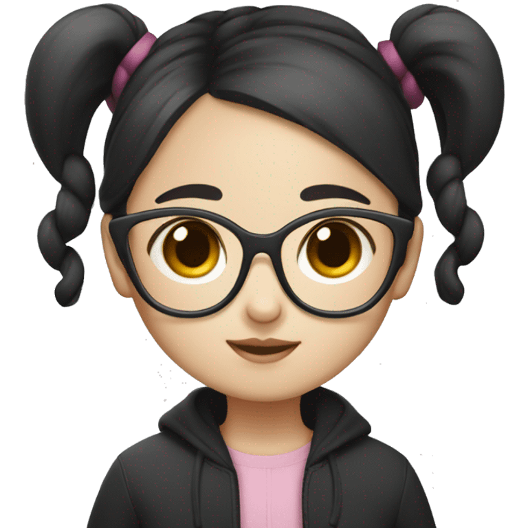 Korean girl with Black high pigtails and glasses emoji