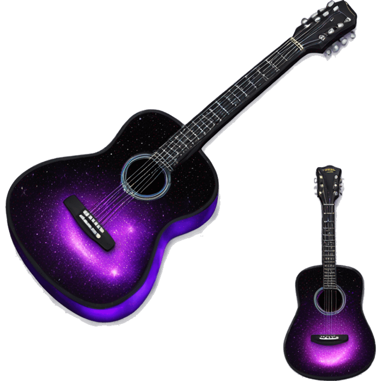 Realistic neon Purple to black acoustic guitar with sparkly shiny glitter and diamonds on it. emoji