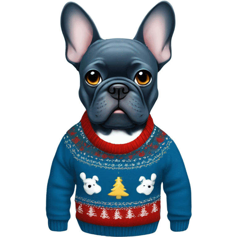 Blue French bulldog Christmas sweater  emoji