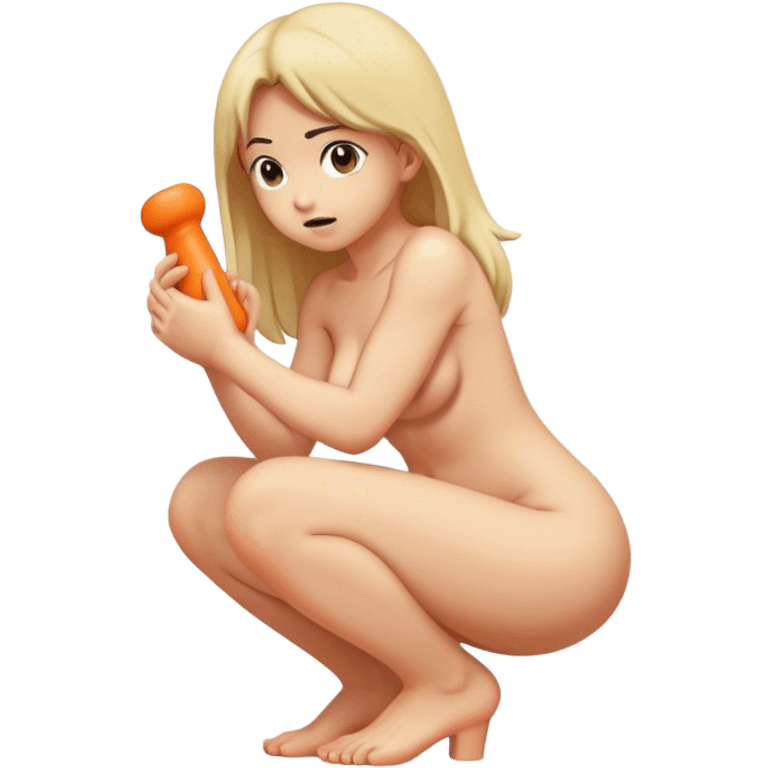 Naked girl squatting onto dildo emoji