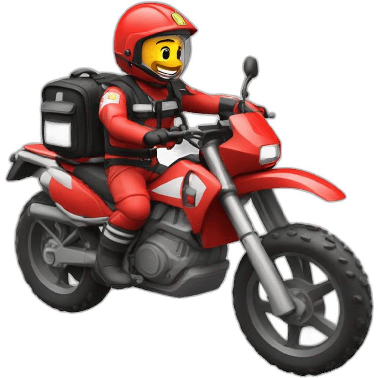 Pompiers sur une motocross avec un sac de secours emoji