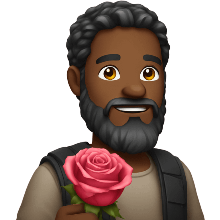 Bearded man holding rose emoji