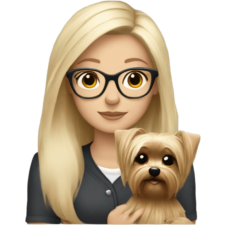 White girl blonde hair closed wearing glasses hugs Yorkshire terrier  emoji