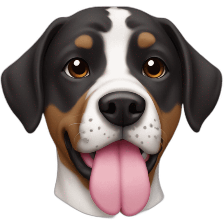 Dog pit mix black face with white spot on snout white chest pink tongue brown eyes spotted nose emoji