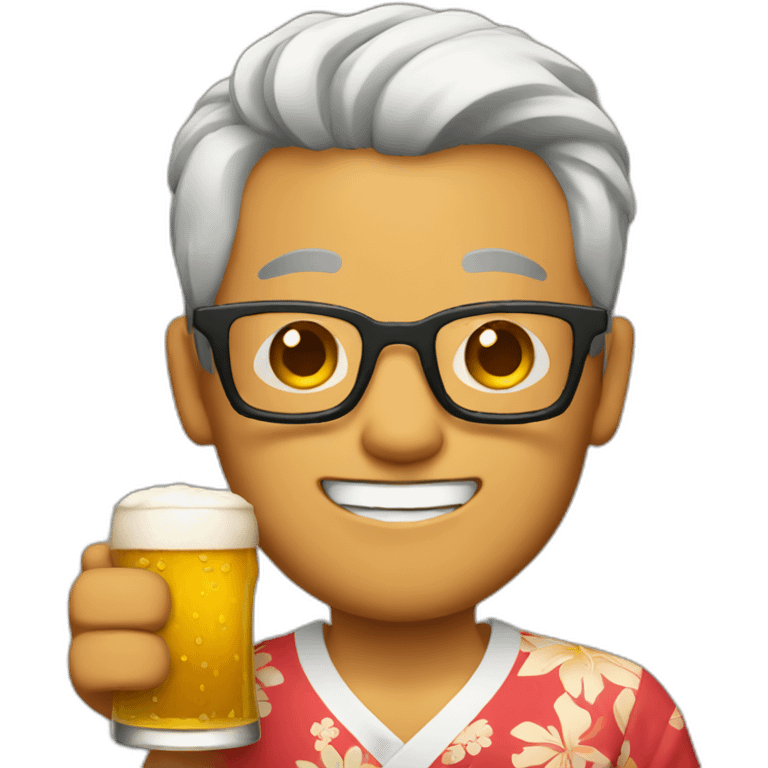 Japanese wearing glasses alohashirt is holding beer emoji