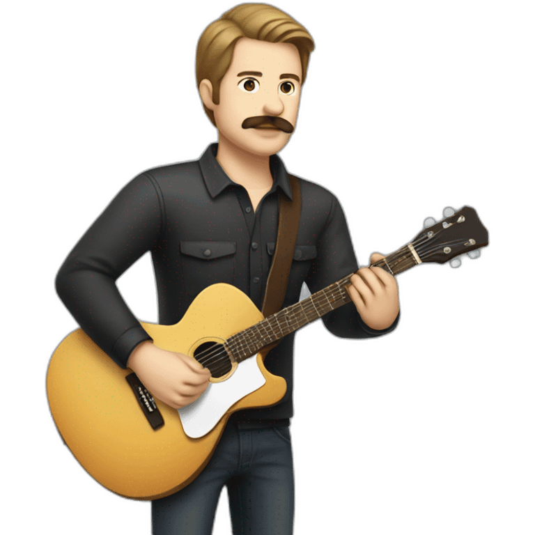 white man with combed back short brown hair and mustach playing a guitar chubby emoji