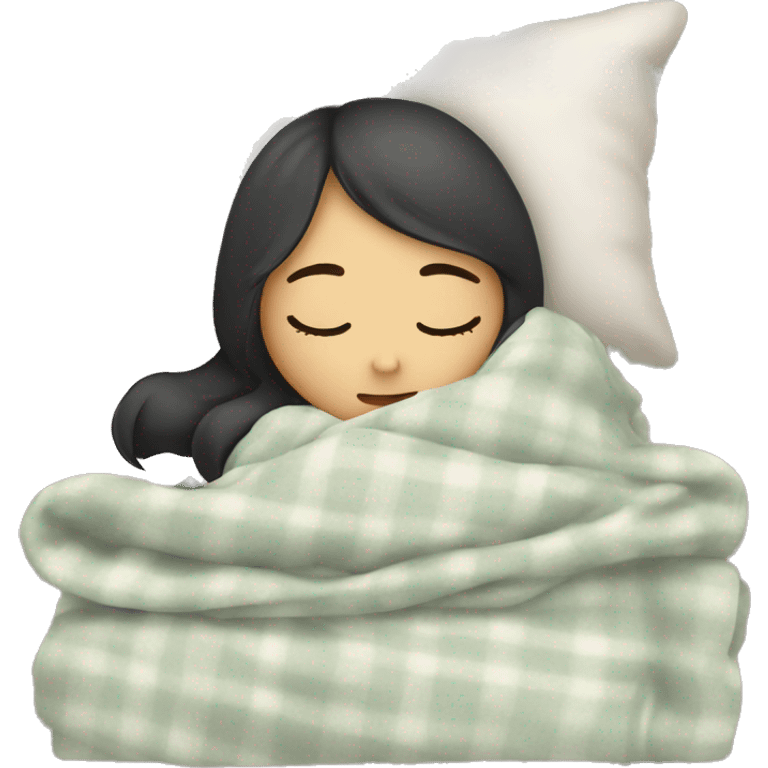 Asian girl sleeping in cozy blanket emoji