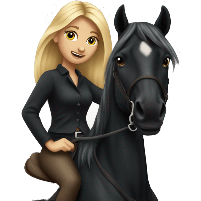 Dirty blonde hair girl riding black horse  emoji