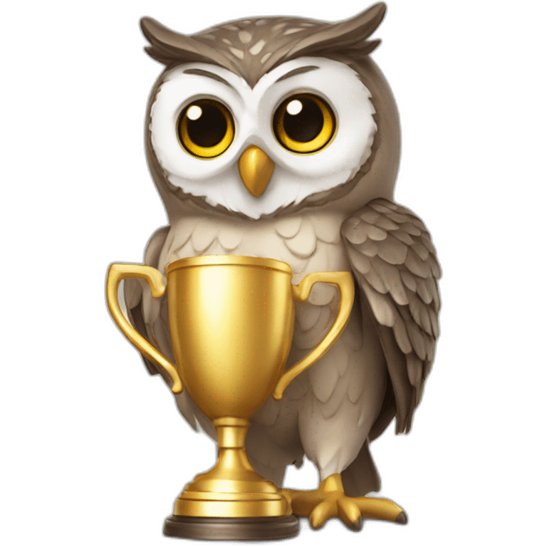 happy owl with trophy emoji