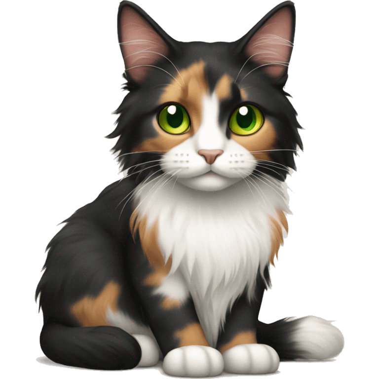 Long haired calico cat green eyes emoji