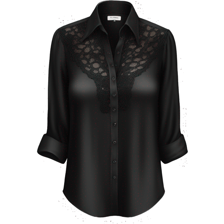 Realistic isolated black silk button up blouse with black lace. emoji