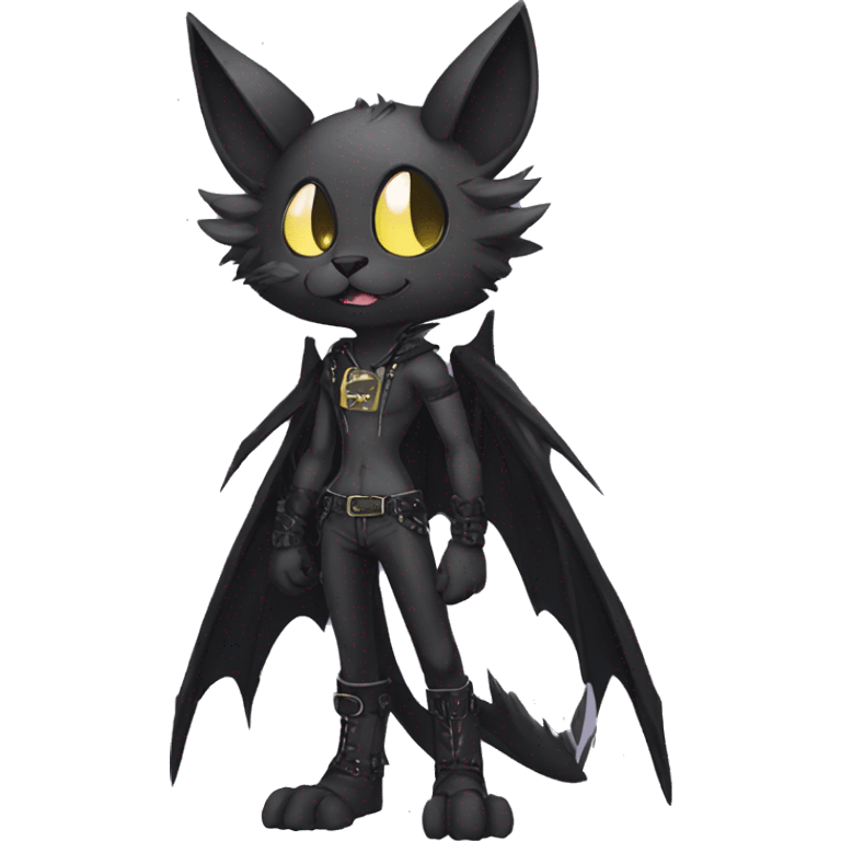 Black Anthro Cool Punk Bat-Cat-Fakemon-sona Full Body emoji