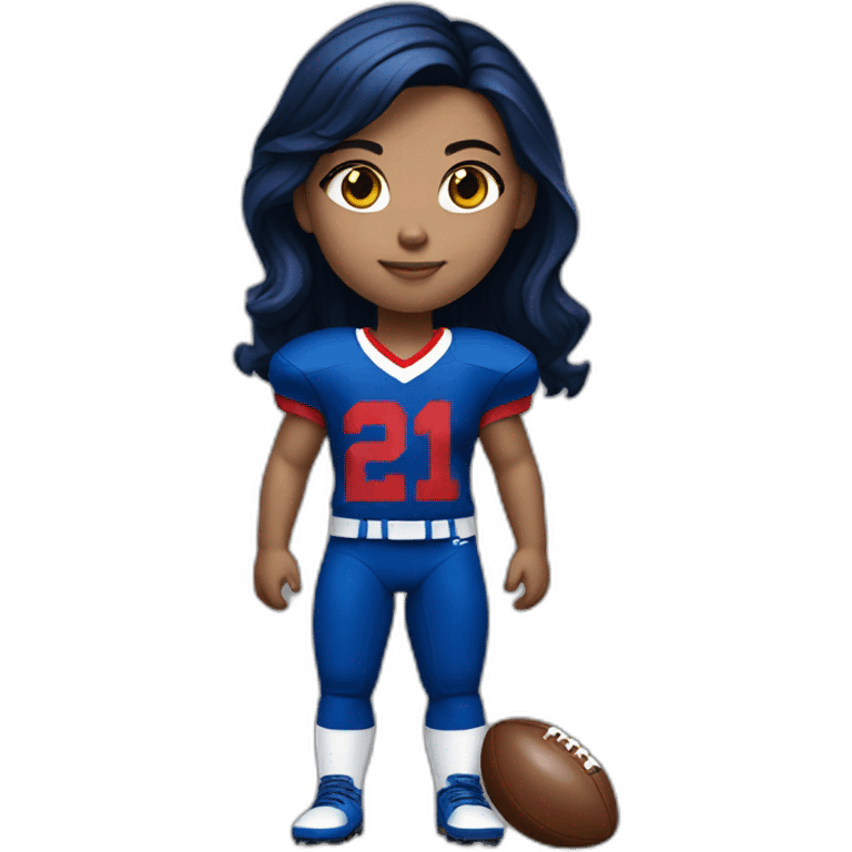 Girl with blond black hair and white skin wearing crimson and ultramarine football uniforms emoji