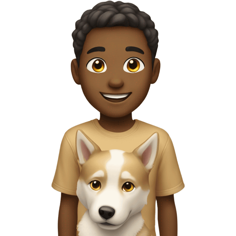 smiling boy with golden beige Husky  outdoors emoji