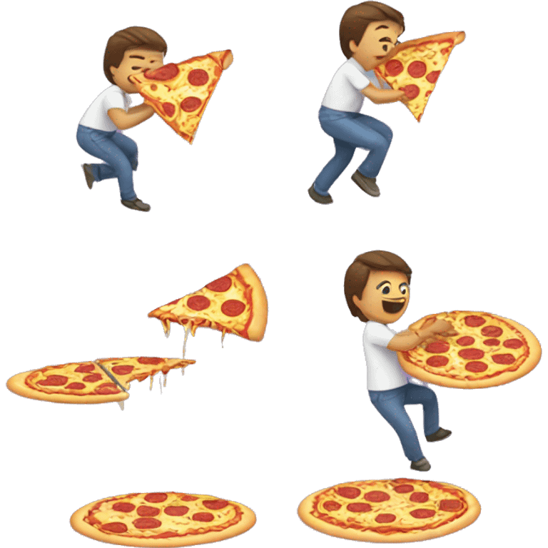 Someone doing a flip and then eating pizza emoji