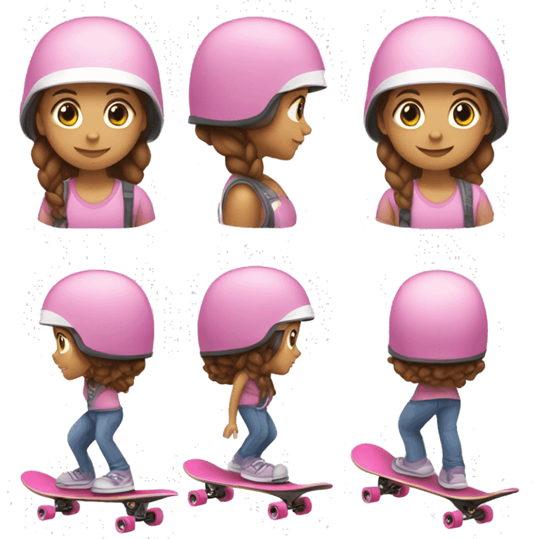 white little girl, brown hair with braids, with pink helmet skateboarding emoji