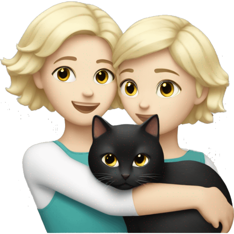 Blonde girl with short hair hugs black and white cat emoji