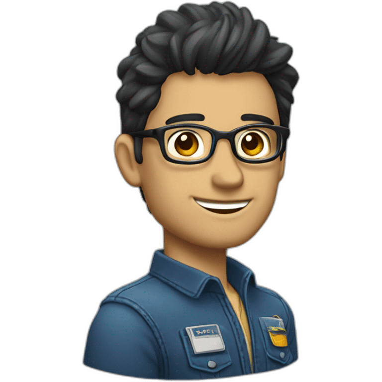 hombre moreno con lentes y uniforme de jean emoji