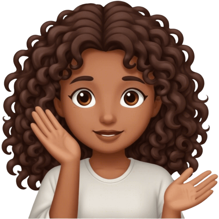 Brown girl with dark brown long curly hair saying good morning  emoji