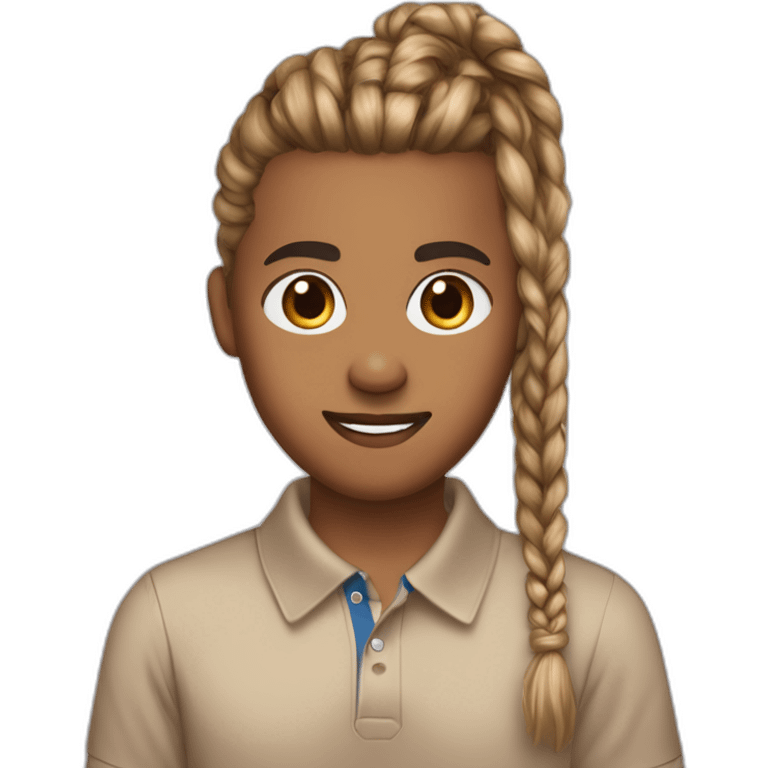 Kris pande handsome light brown boy with box braids tied into a ponytail and a polo shirt emoji