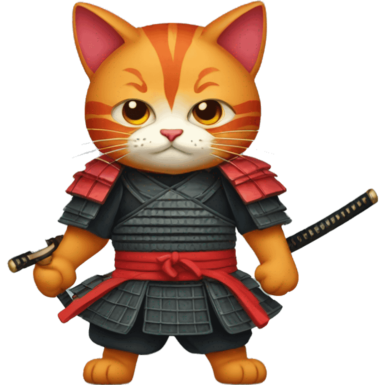 A red cat with a samurai mask and a katana emoji