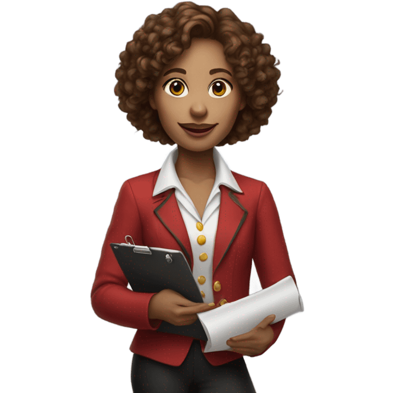 Woman brown curly hair circus director emoji