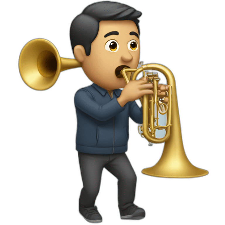 Man blowing a trombone with bump emoji